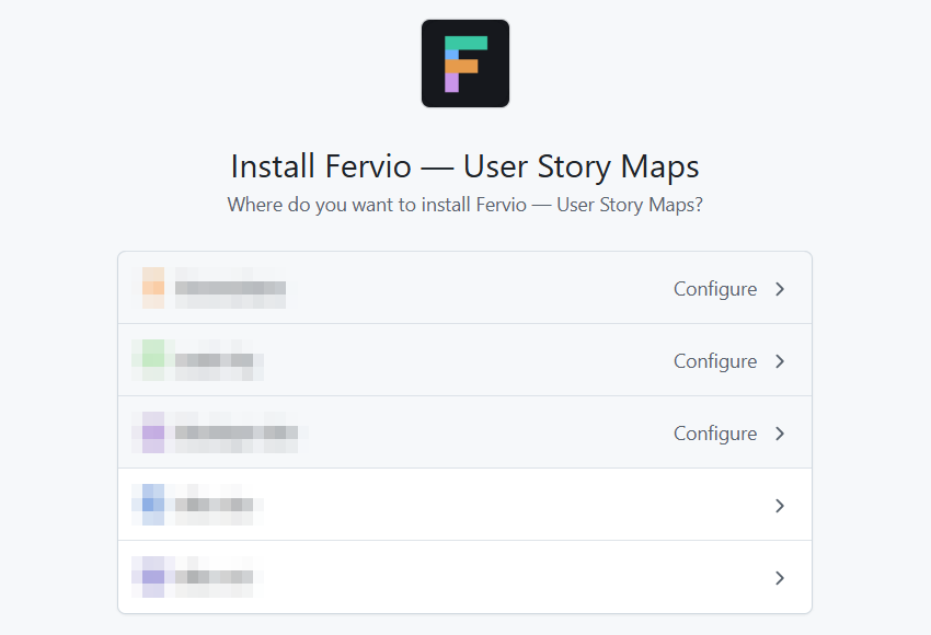 GitHub's install screen for Fervio, asking where to install it