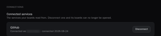 The connections list in Fervio settings