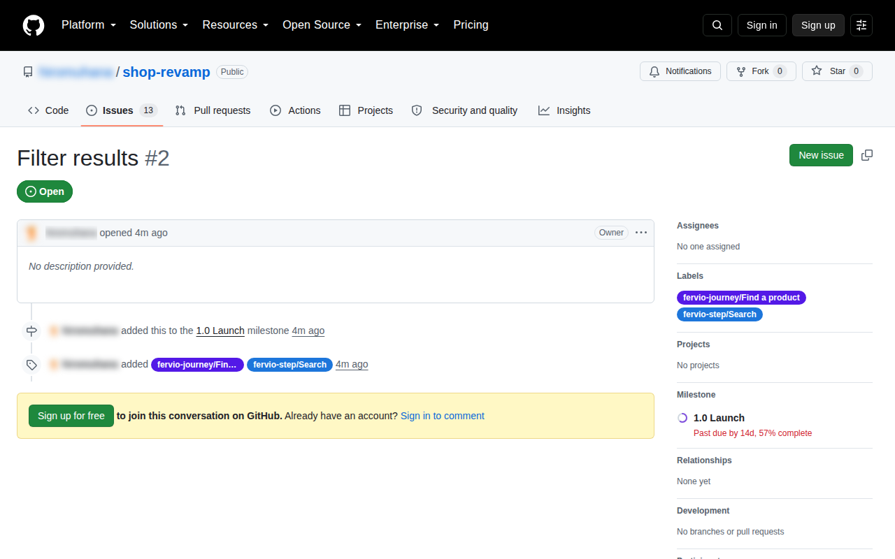 Fervio labels on a GitHub issue